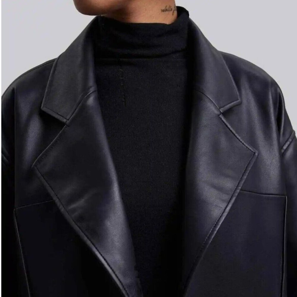NWT DEPT. ANONYM Faux Leather Coat with Pinched Pleats Size L. b063 - Picture 4 of 7